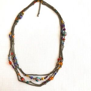 Boho Romantic  Silvertone Double Strand Necklace Wonderful Mix of Colorful Beads